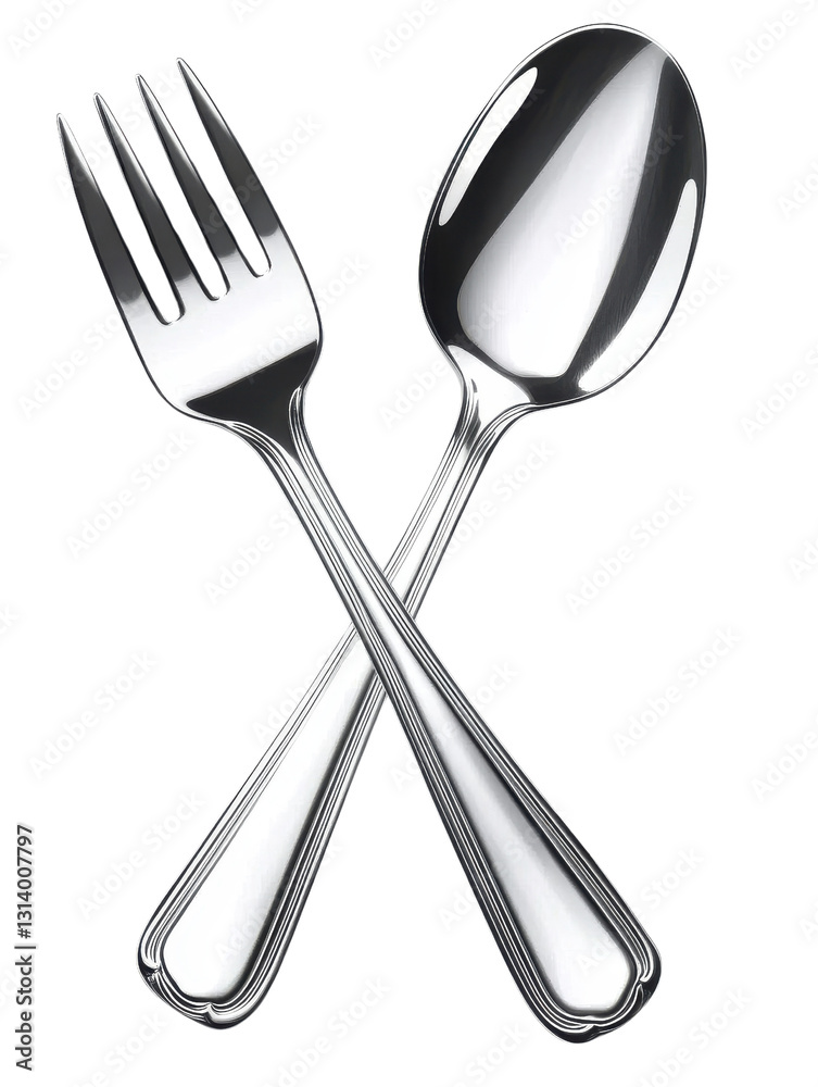 silver spoon and fork crossed on white background silver spoon and fork crossed on white background