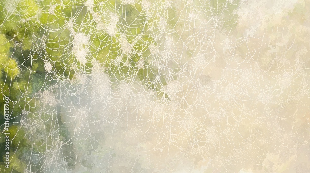 Fototapeta premium Close-up of a spiderweb with dew, blurry background.