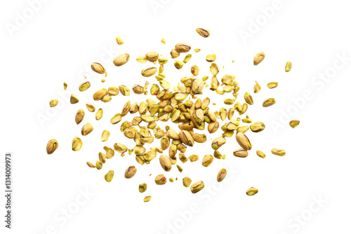 pistachios explosion on white background