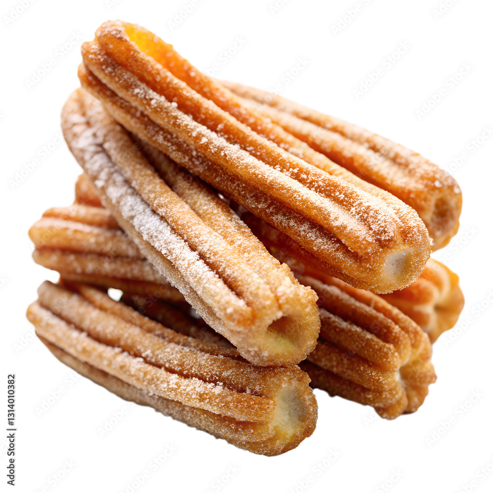 Churros fried dough with sugar and cinnamon on white background Churros fried dough with sugar and cinnamon on white background