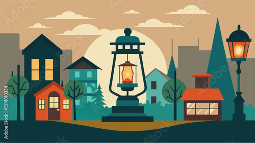In the small rural town the old gas lamps were a familiar and comforting sight linking the past to the present in a timeless display of tradition.. Vector illustration