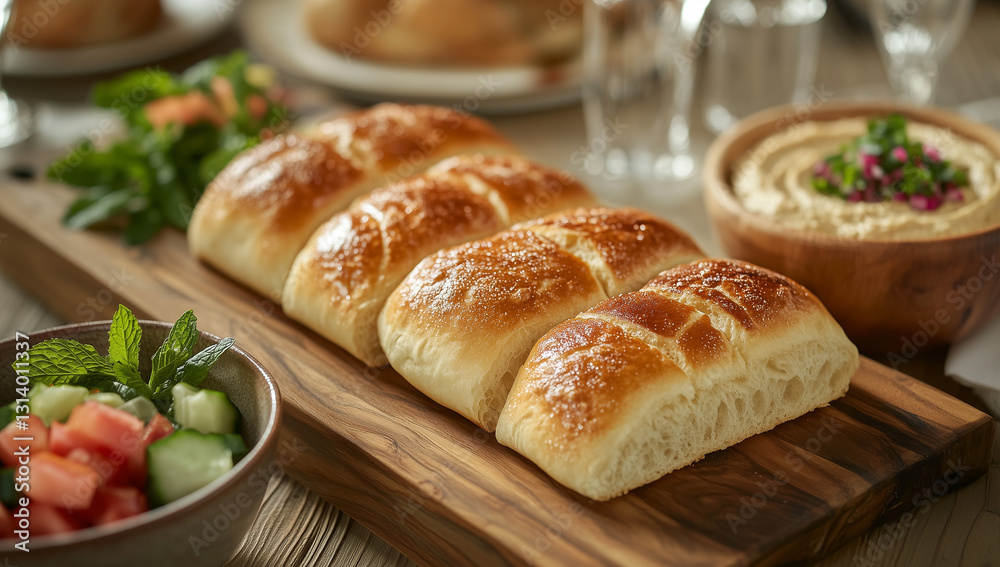 Soft Dinner Rolls with Hummus and Fresh Salad – Rustic Table Setting
Soft Dinner Rolls with Hummus and Fresh Salad – Rustic Table Setting