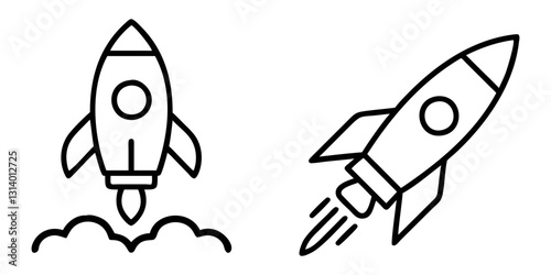 Three Rocket Launch Sequence Illustrations in Black and White