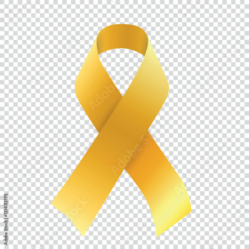 Vector golden or yellow ribbon symbol isolated for Childhood Cancer Awareness campaign