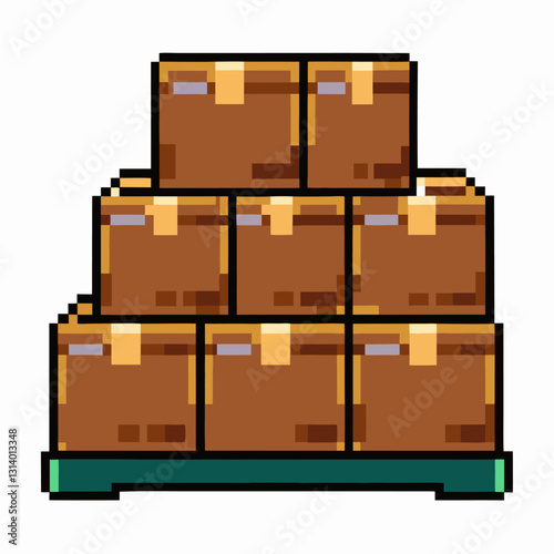 Retro Pixel Art Stack of Cardboard Boxes on a Pallet