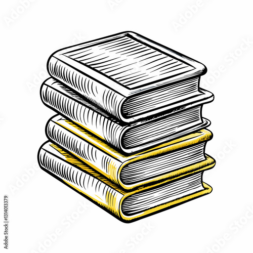 Vintage Hand Drawn Stack of Books Illustration in Retro Engraving Style