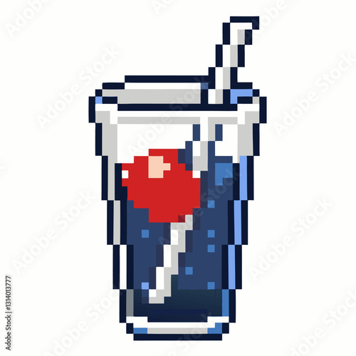 Retro Pixel Art Soda with Straw Nostalgic Drink Illustration