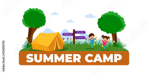 Vector illustration of Kids Summer Camp social media template