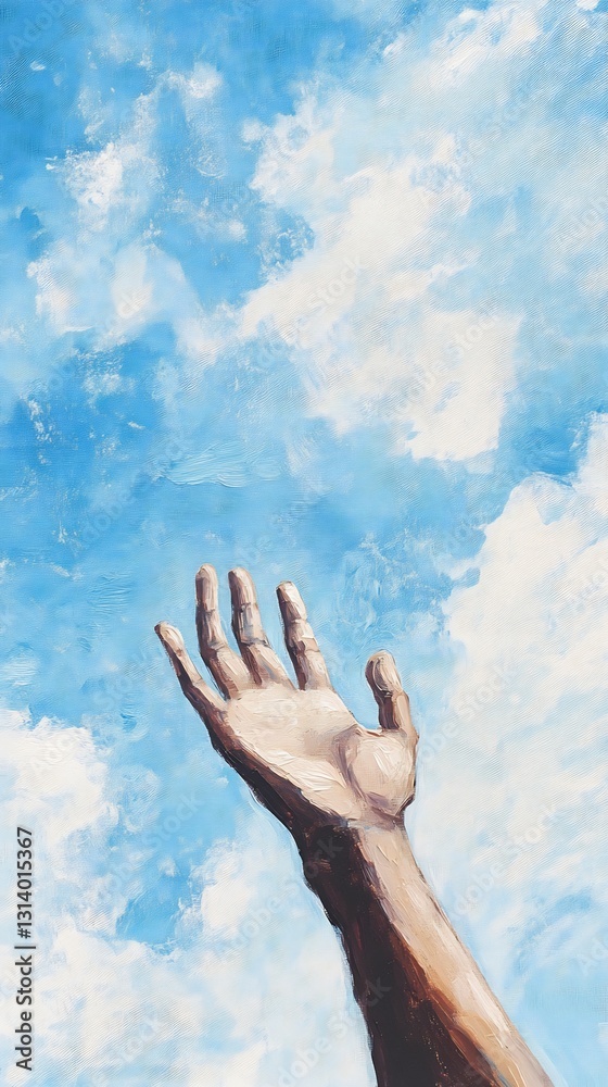 Hand reaching towards sky symbolizing hope Hand reaching towards sky symbolizing hope