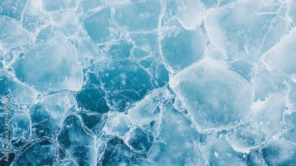 Fototapeta premium Textured Ice Fragments Over Clear Water Surface in Natural Lighting
