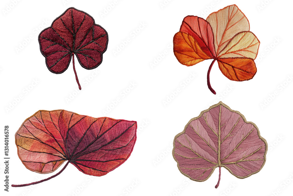 Fototapeta premium Fall leaf embroidery art nature decorative content studio close-up autumn colors and textures