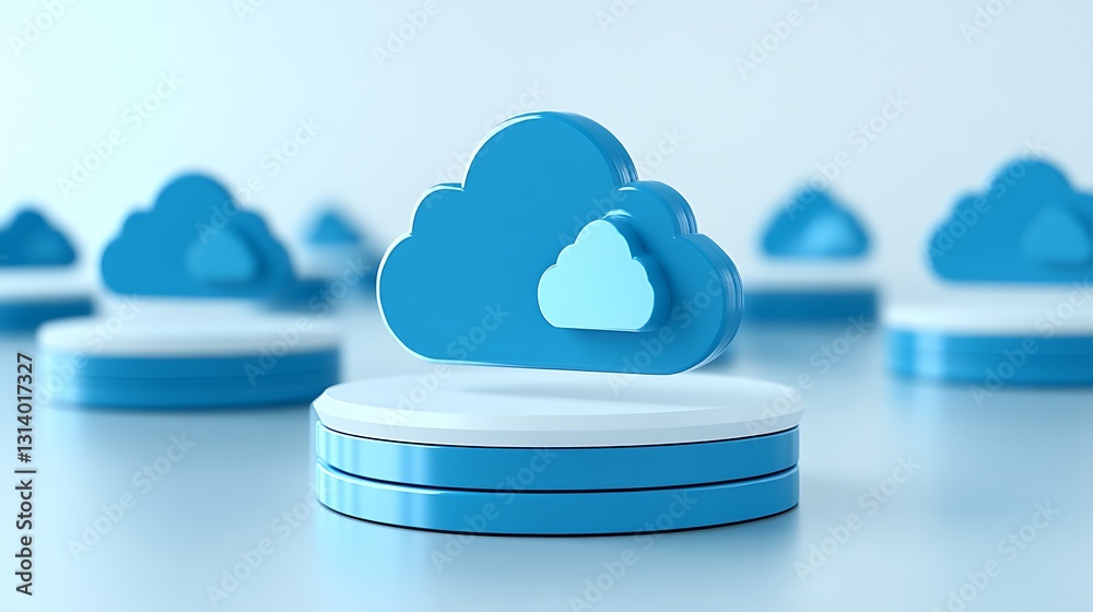 Blue Cloud Storage Concept with Three-Dimensional Design on Abstract Background Blue Cloud Storage Concept with Three-Dimensional Design on Abstract Background