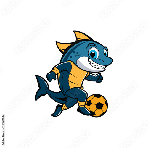 A cartoon shark playing soccer