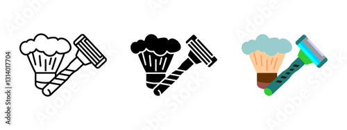 Shaving icon. Razor and brush with foam vector illustration. Grooming and hygiene symbol. Barber and skincare pictogram. Men's care and shaving essentials concept.