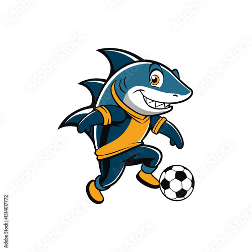 A cartoon-shark-playing-soccer