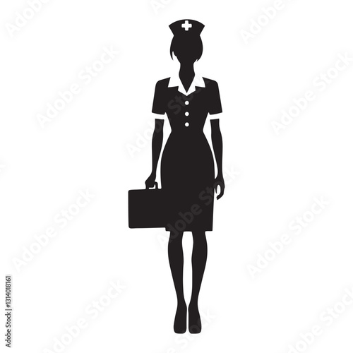 Hospitable Nurse silhouette, creating a comforting environment - Nurse illustration - Minimalist Nurse vector - Healthcare silhouette
