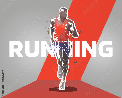 Marathon runner, african american ethnicity, running graphic design, low polygonal illustration. Sports web banner, healthy lifestyle