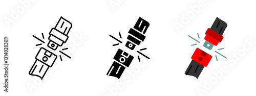 Fasten seatbelt icon. Car safety belt buckle being secured. Symbol of travel security and accident prevention. Fasten up your seatbelt while driving. Transportation safety concept.