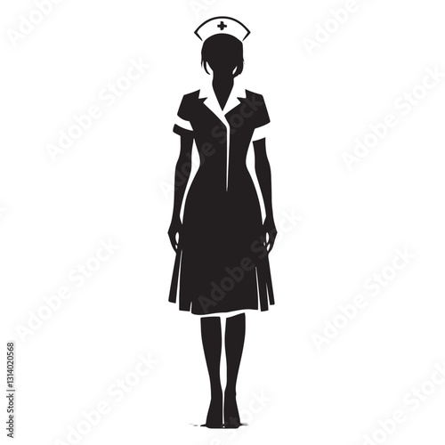 Frontline Nurse silhouette, a guardian of public health - Nurse illustration - Minimalist Nurse vector - Healthcare silhouette
