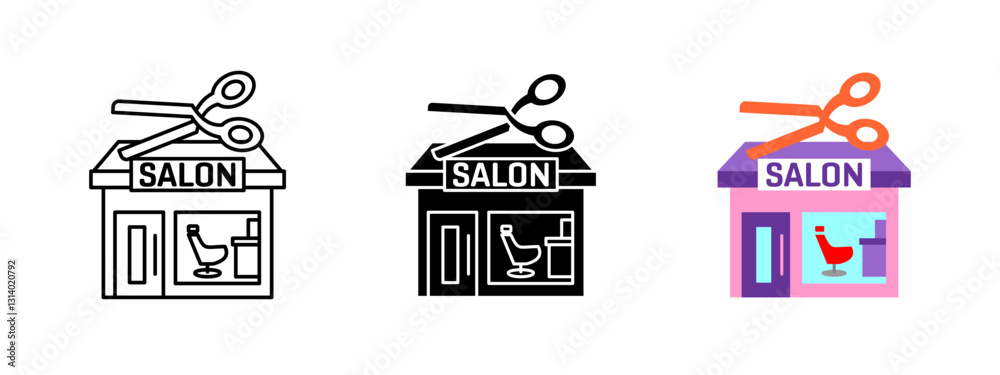 Obraz premium Beauty salon icon. Hairdressing barbershop with scissors on the roof. Represents a professional haircut, grooming and personal care services. Vector illustration for beauty and stylist branding.