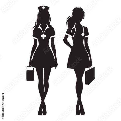 Selfless Nurse silhouette, dedicated to saving lives - Nurse illustration - Minimalist Nurse vector - Healthcare silhouette
