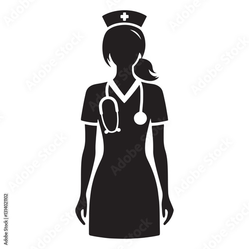 Caring Nurse silhouette, a symbol of dedication and compassion - Nurse illustration - Minimalist Nurse vector - Healthcare silhouette
