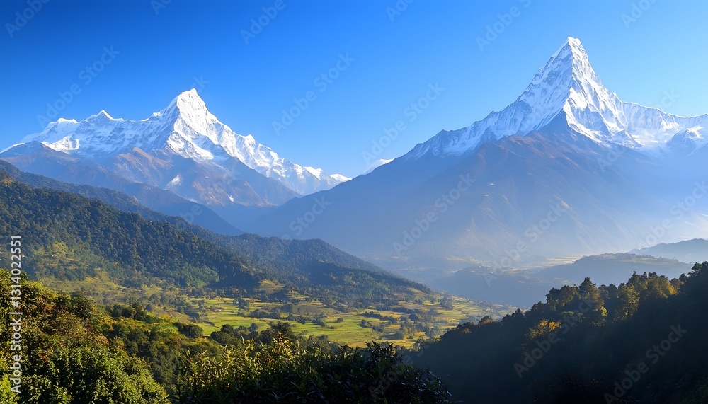 Fototapeta premium Majestic Himalayan Mountains Snowcapped Peaks Valley View