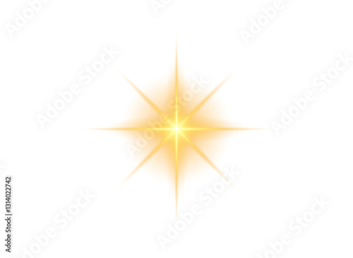 Gold glow star, light glowing effect, glowing lights effects isolated on transparent background