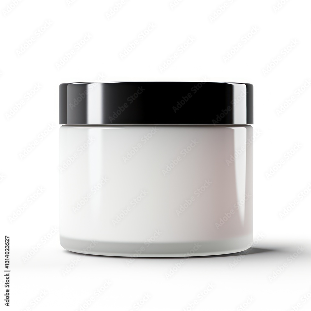 A White Cosmetic Container with a Silver Lid on a White Background A White Cosmetic Container with a Silver Lid on a White Background