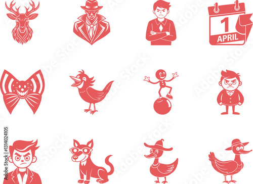 April Fools Day Icon Set april fool silhouette graphic element Funny Jokes Trickster Prankster Deception