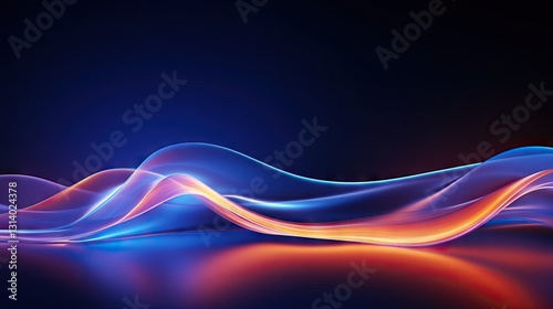 Abstract Digital Artwork: Vibrant Neon Waves on Dark Blue Background
