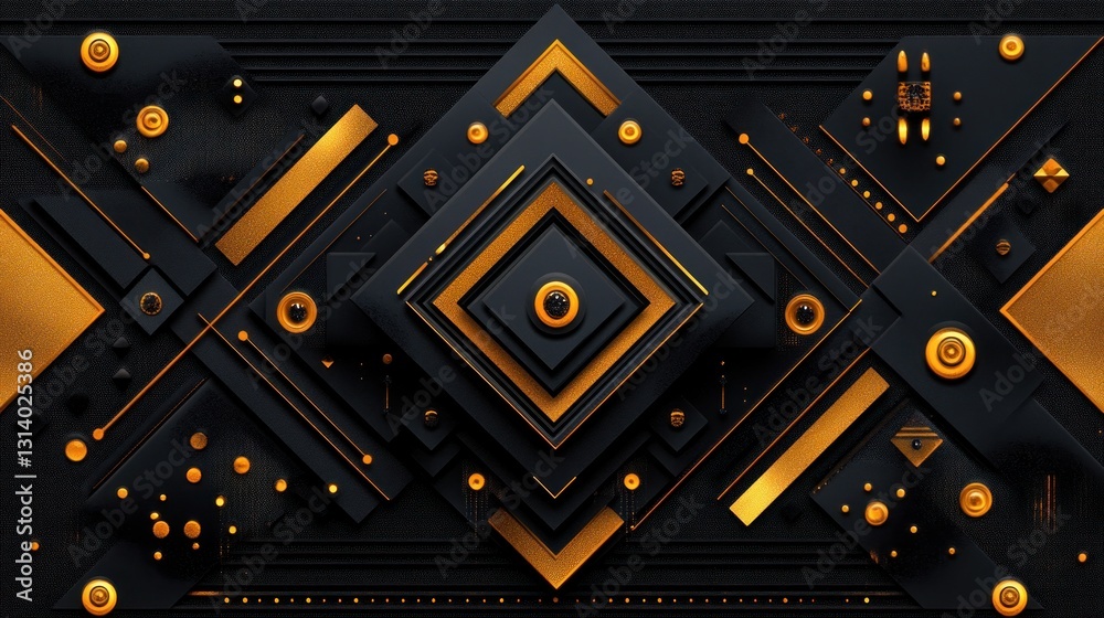 Abstract Geometric Black and Gold Composition