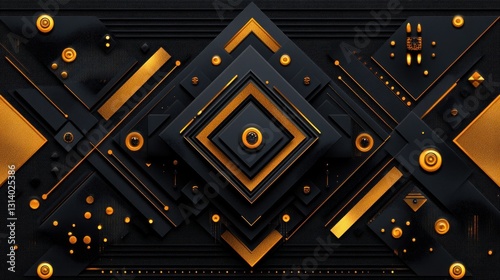 Obraz na płótnie Abstract Geometric Black and Gold Composition w salonie