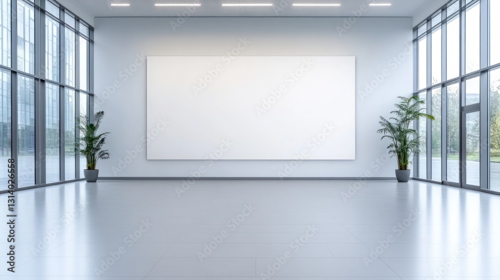 Modern Office Space with Large Blank Canvas and Floor to Ceiling Windows