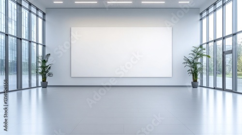 Obraz na płótnie Modern Office Space with Large Blank Canvas and Floor to Ceiling Windows w salonie