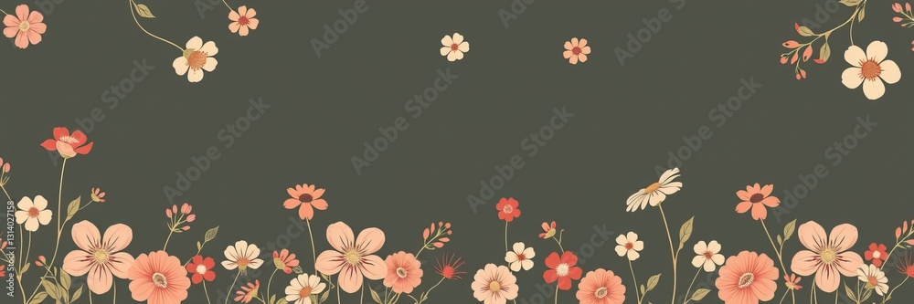 Obraz premium Beautiful floral background featuring various blooms and greenery creating a vibrant natural scene