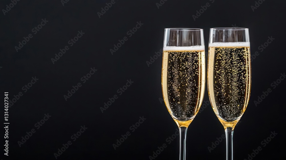 Two Champagne Glasses with Bubbles on a Dark Background Celebrate Festive Occasion Two Champagne Glasses with Bubbles on a Dark Background Celebrate Festive Occasion