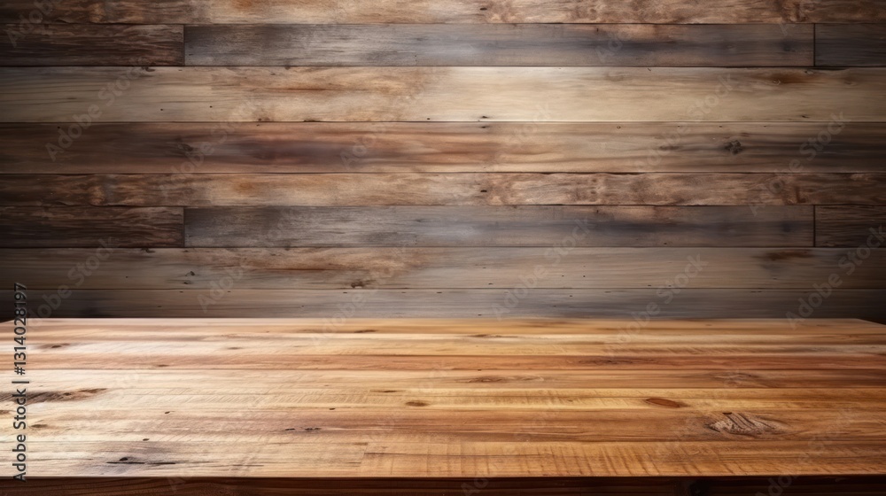 Naklejka premium Rustic Wooden Table and Wall Background
