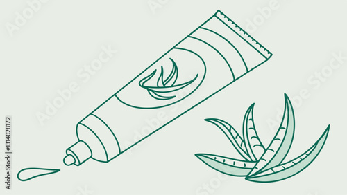 Minimalist vector illustration of an aloe vera gel tube