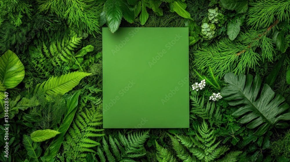 Green Card Mockup Surrounded by Lush Greenery