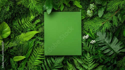 Obraz na płótnie Green Card Mockup Surrounded by Lush Greenery w salonie