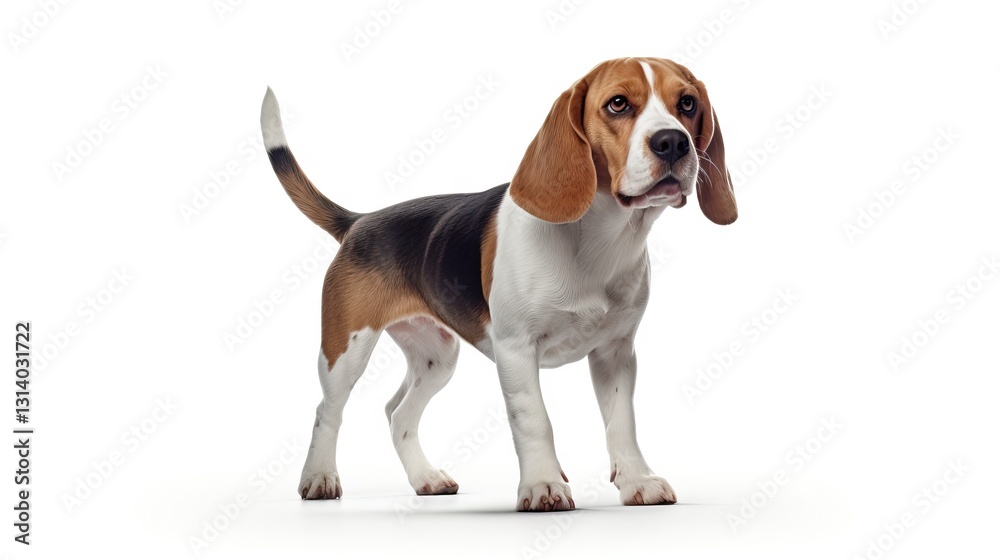 A Beagle Dog Standing on a Solid White Background A Beagle Dog Standing on a Solid White Background