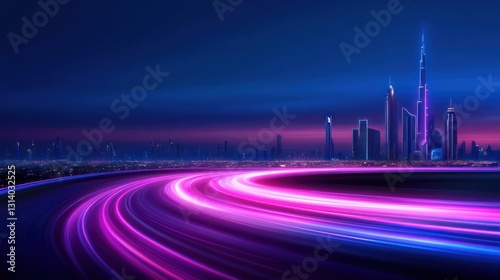 Dubai Skyline Nightscape: Vibrant City Lights and Dynamic Speed Trails