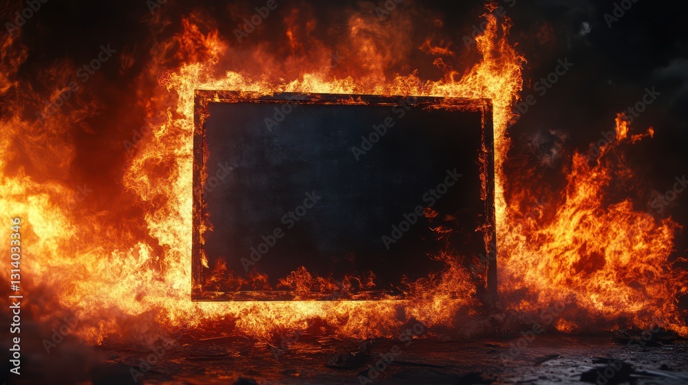 Fototapeta premium Inferno: A Burning Frame Enveloped in Fiery Inferno