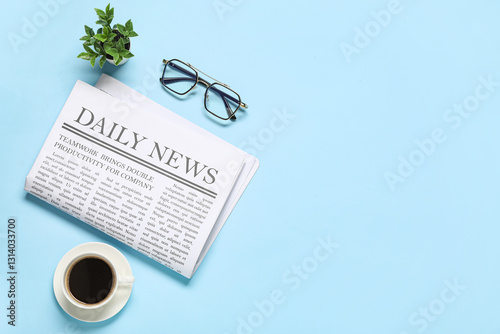 Newspaper, eyeglasses, hous...