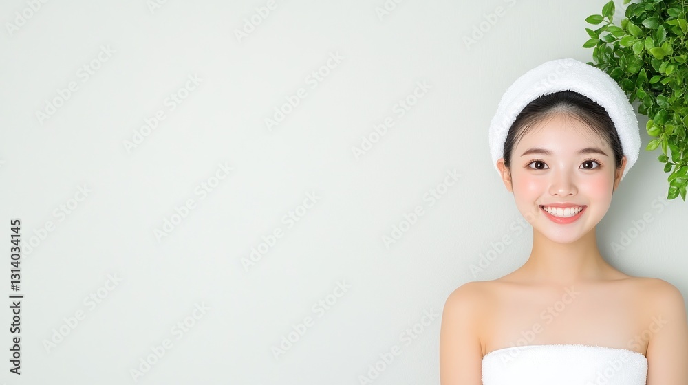 Smiling Young Woman After Shower, Skincare Routine Smiling Young Woman After Shower, Skincare Routine