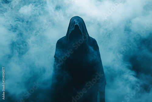 Mysterious Hooded Figure in Ethereal Fog, Dark Fantasy Portrait Photography