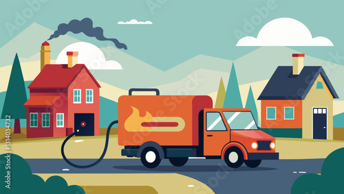 The deep rumble of the delivery trucks engine could be heard from down the street as it topped off the tank of a cozy suburban home.. Vector illustration