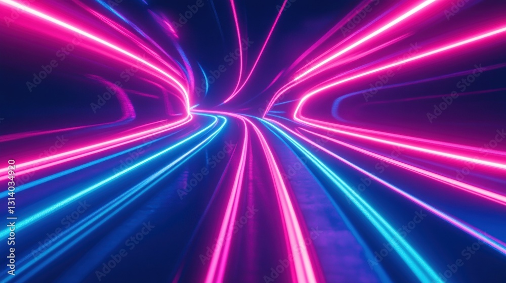 Fototapeta premium Dynamic Neon Light Trails Creating Tunnel Like Abstract Pattern