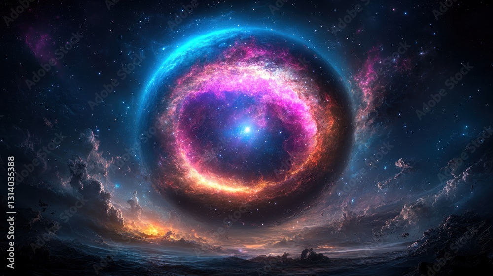 Cosmic Nebula: A Celestial Sphere of Vivid Colors